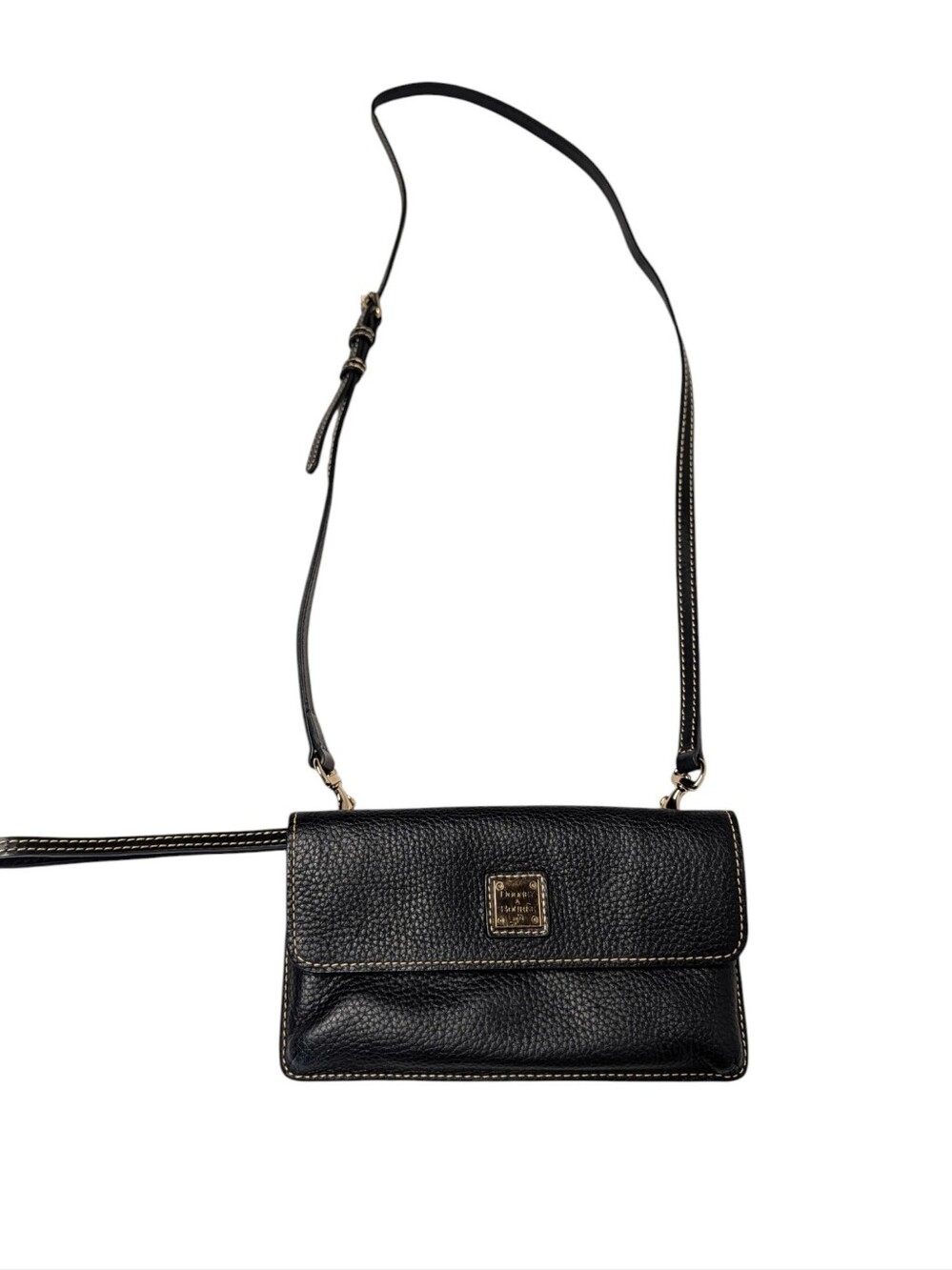 Dooney & Bourke Black Pebble Leather Foldover Crossbody Wristlet Purse